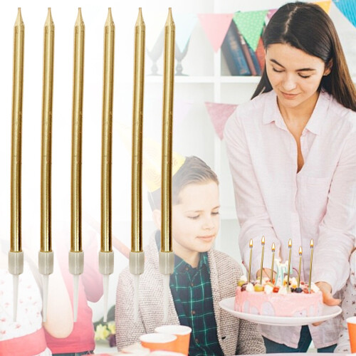 Metallic Birthday Cake Candles with Holders (6 pcs) 1