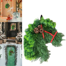 Horse Head Christmas Wreath Green Pine Needles with Red