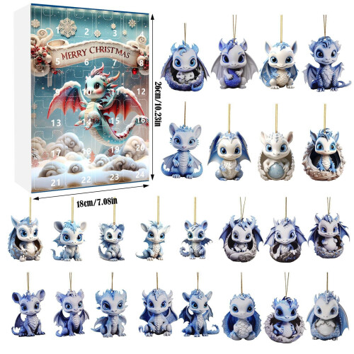 Calendrier de l'Avent de Noël 2024, ensemble de décorations bleues 2D 2