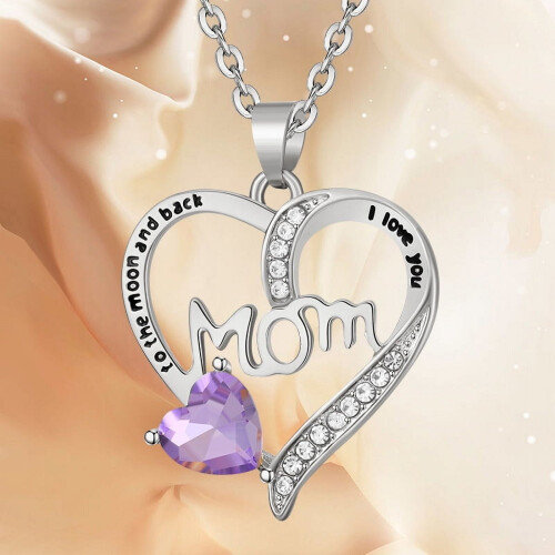 925 Sterling Silver Mom Necklace with Birthstone 1