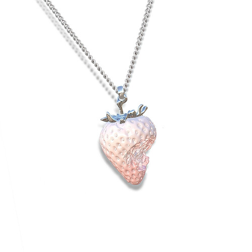 Collier/boucles d'oreilles en forme de fraise en-Collier rose