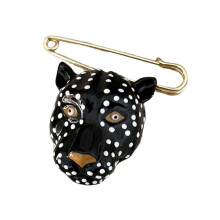 Épingle à tête de léopard frappante, accessoire d'insigne-Noir