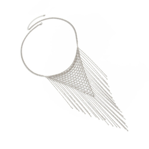 Collier à franges superposées tissé à la main, chaîne en fer