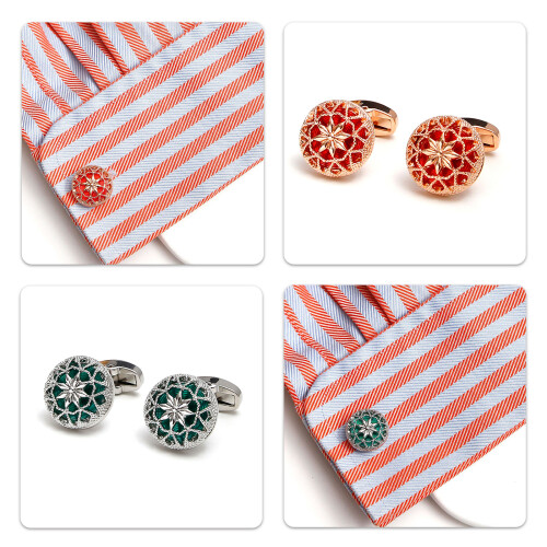 Men's Elegant Openwork Pattern Cufflinks Crafted from-Green 2