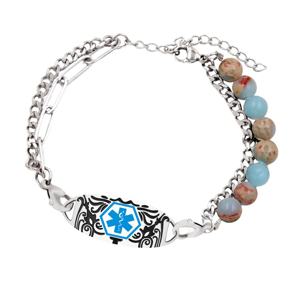 Medicals Alert ID Bracelet Stainless Steel-Shoushan stone blue