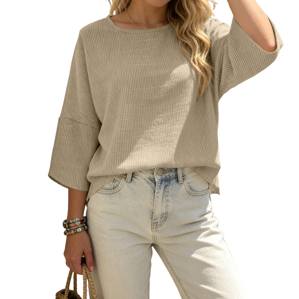 Women  Sleeve  Neck Top Trendy Casual  Blouses-Beige XXXXL