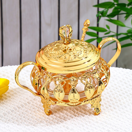 Glass Condiment Jar With Sturdy Iron Base Seasoning Container 1