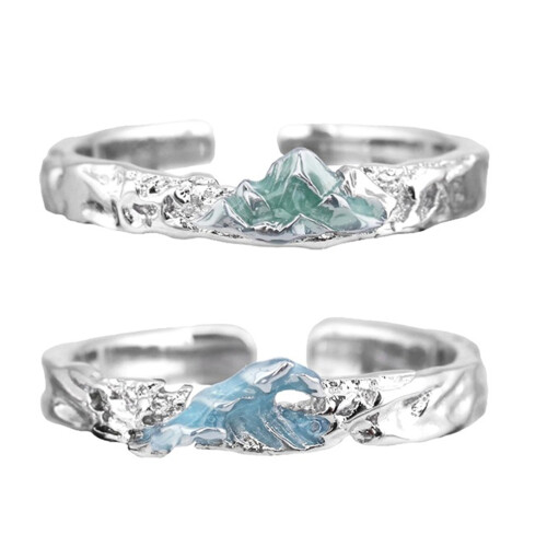 Mountain Sea Inspired Copper Ring Adjustable Size Band for-1 1