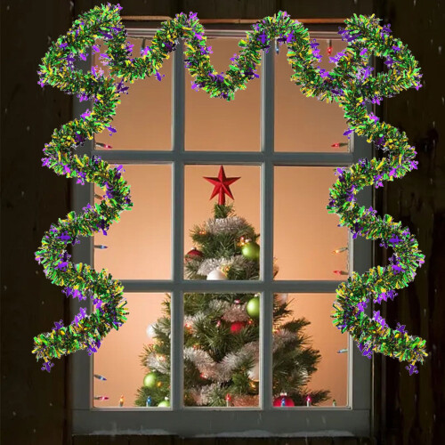 Tainini Mardi Gras garland with LED lights 33 ft 1