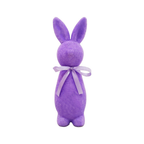 Beflockte Osterhasenfigur, 23 cm, mit glänzender Schleife 1