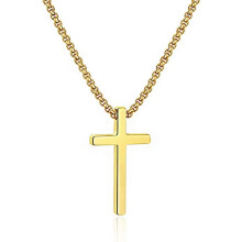 Men's Cross Necklace Stainless Steel Plain Pendant with Box