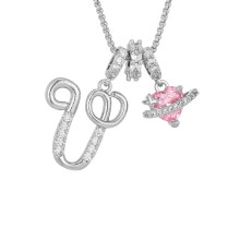 Rose Heart Initial Pendant Necklace for Women