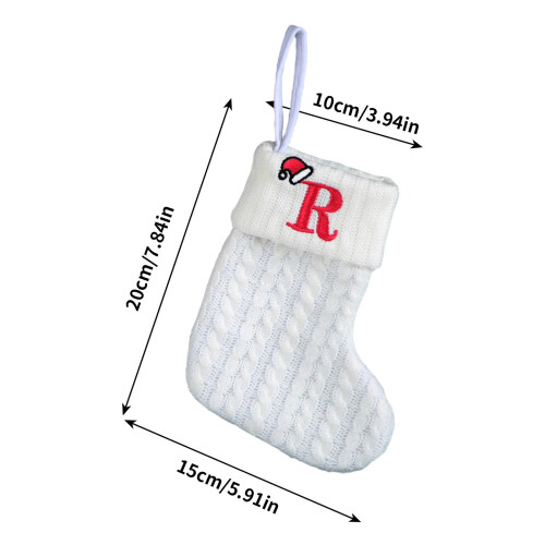 Knitted White Christmas Stocking with Initial R 2