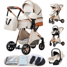Cochecito combinado trío 3 en 1-ALYIKOU-para 0-3 años-LV9-silla de auto-Posición Acostada-bolsa para bebé-Crema