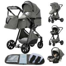 Cochecito combinado trío 3 en 1-ALYIKOU-para 0-3 años-LV9-silla de auto-Posición Acostada-bolsa para bebé-Gris oscuro