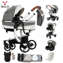 Carro 3 en 1 Magic ZC Carro para bebé Cuero PU impermeable Carro para recién nacidos Carro Alta visibilidad Siete regalos Portabebés
