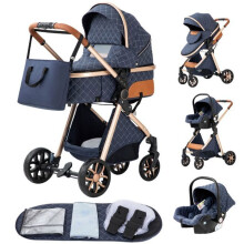 Carrito combinado trío 3 en 1-ALYIKOU-para 0-3 años-LV9-silla de auto-Posición Acostada-bolsa para bebé-Azul