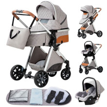 Cochecito combinado trío 3 en 1-ALYIKOU-para 0-3 años-LV9-silla de auto-Posición Acostada-bolsa para bebé-Gris plateado