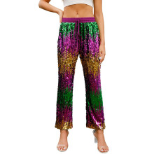 Women's Glitter Sequin Long Loose Pants Bling Party-Multi XXL