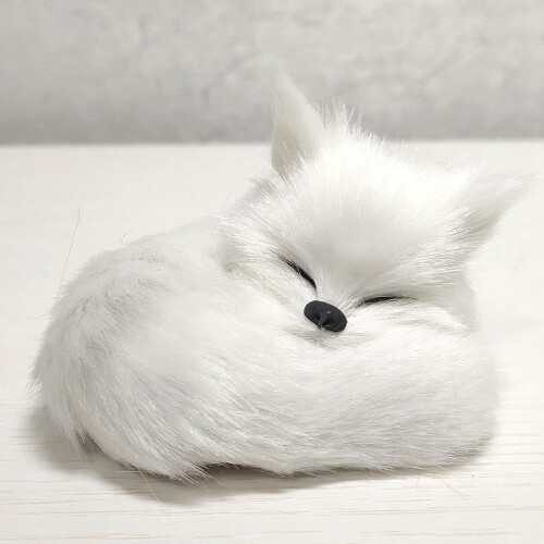 White Faux Fur Sleeping Fox Ornament 2.2 inch 1