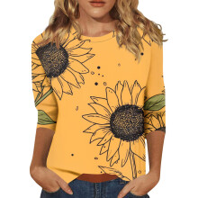 Women's Three-Quarter Sleeve Round Neck Casual-Orange XXL