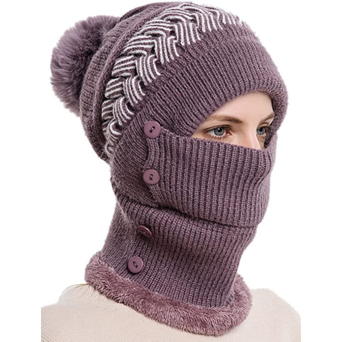Conjunto de gorro e cachecol forrado com lã para mulheres