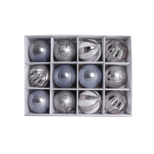 Graue Kunststoff-Weihnachtsbaumkugeln, 12 Stück