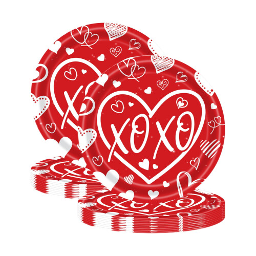 Heart Paper Plates Red White 40 Pcs