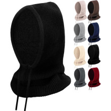 Strikket hetteskjerf med lue i ullblanding, unisex