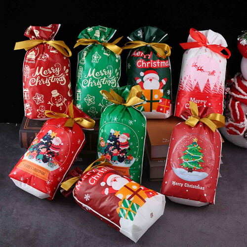 50 bolsas de dulces navideñas con cordón, 15x23cm 2