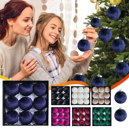 Bemalte Kunststoff-Weihnachtsbaumkugeln, 8 cm, 9er-Pack