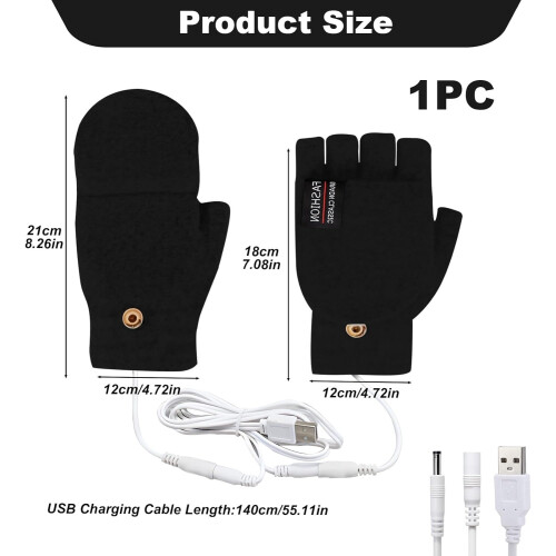 Θερμαινόμενα γάντια USB χωρίς δάχτυλα για άνδρες και γυναίκες, μισού δακτύλου 2