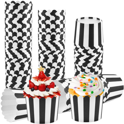 Schwarze und weiße Sandwurm-Cupcake-Förmchen, 100 Stück