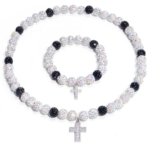Set composto da collana e bracciale con croce da baseball e zirconi
