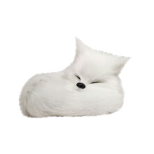 White Faux Fur Sleeping Fox Ornament 2.2 inch