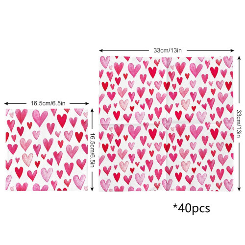 Papirservietter med lyserøde hjerter 40 stk. 16,5 x 16,5 cm 2