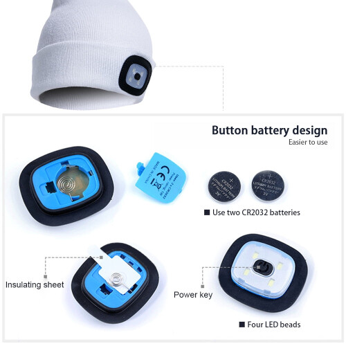 Σκούφος LED με φακό κεφαλής, Unisex πλεκτό χειμερινό καπέλο 1