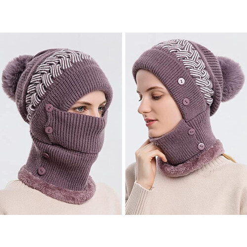 Conjunto de gorro e cachecol forrado com lã para mulheres 2