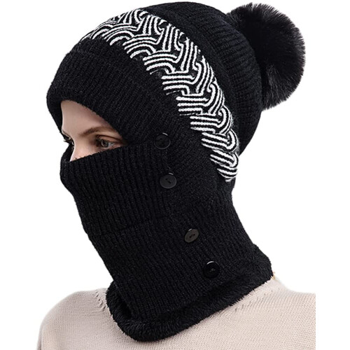 Conjunto de gorro e cachecol forrado com lã para mulheres 1
