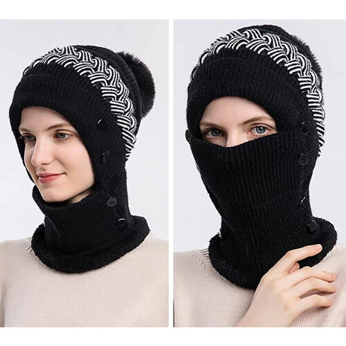 Conjunto de gorro e cachecol forrado com lã para mulheres 2