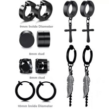 Stainless Steel Cross Hoop Stud Earrings Non-Piercing 6