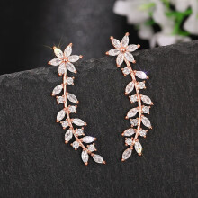 CZ Leaf Vine Ear Crawler for Women Rose Gold Copper Base