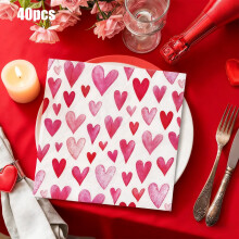 Pink hjertepapirservietter 40 stk. 16,5 cm