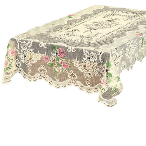 Toalha de mesa redonda de renda branca com estampa floral de rosas, 70 polegadas (178 cm). 1