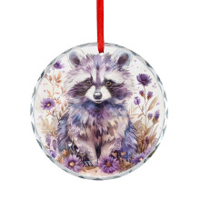 Watercolor Raccoon and Purple Flowers Glass Ornament 1 Pack
