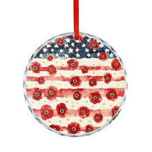 Crystal Glass Poppy Ornament Patriotic Flag Design 1 Piece
