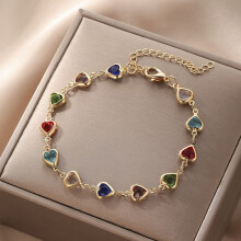 Cubic Heart Beaded Bracelet for Girls Gold Vintage