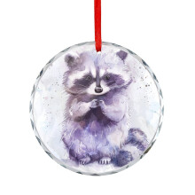 Purple Raccoon Glass Ornament Round Christmas Decor