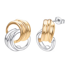 Double Hoop Crossover Stud Earrings Gold Silver Spiral
