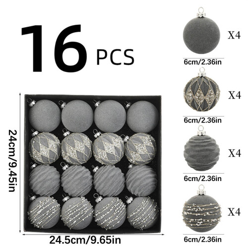 16 Brown Flocked Plastic Christmas Ornaments 6cm